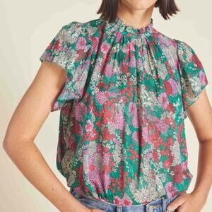 Trovata The Carla High Neck Nouveau Garden Lightweight Cotton Blouse Size Small